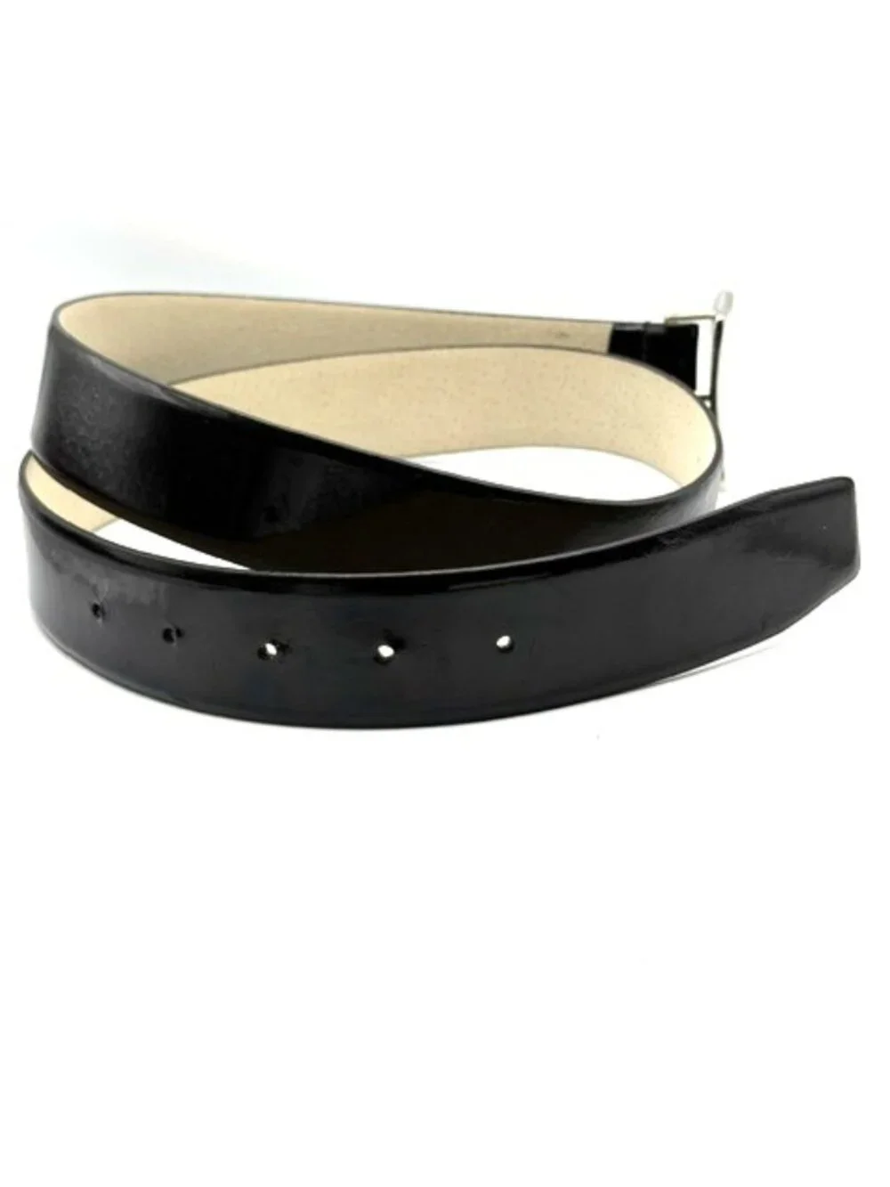 Calvin Klein Black Genuine Leather Belt Abstract Silver Buckle Medium